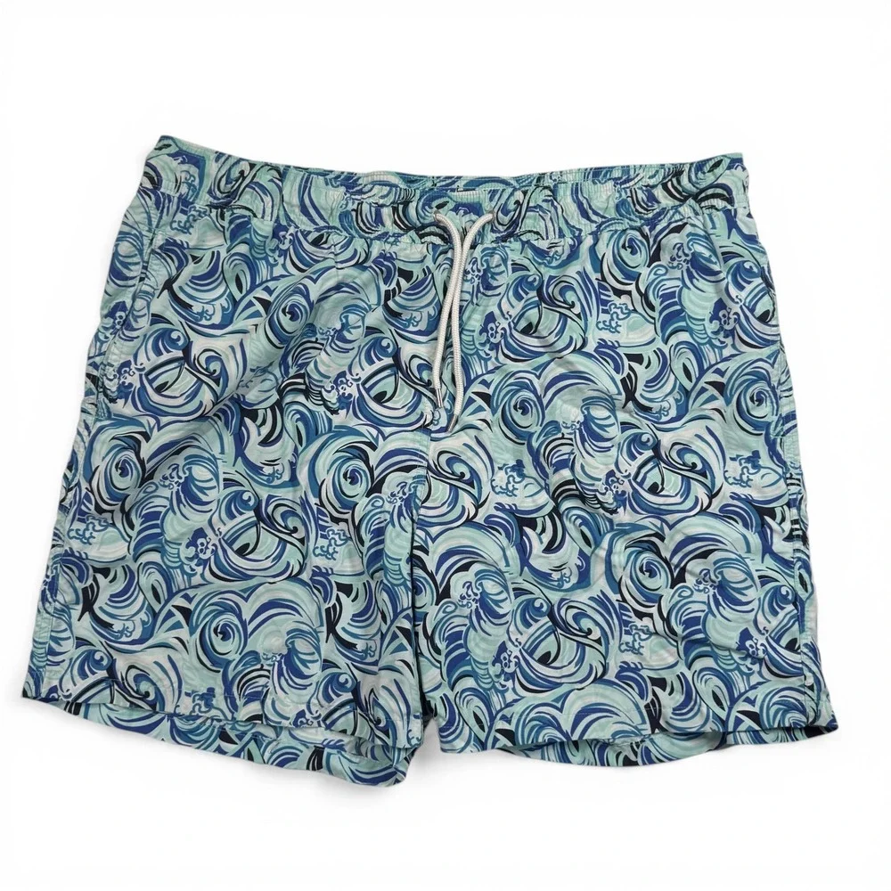 Brooks Brothers Blue Wave Print Swim Trunks Mesh Lining Mens Large Shorts